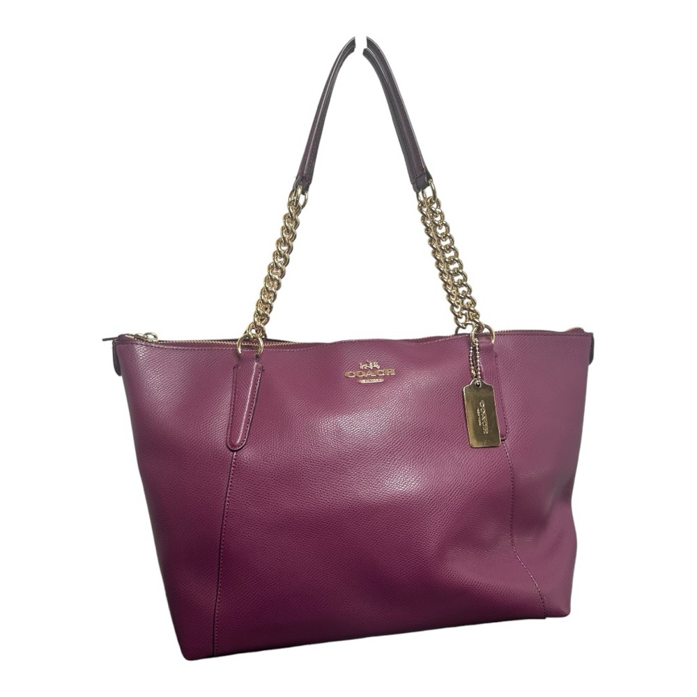 COACH Purple Ava Chain Leather Tote Bag with Gold Toned Hardware